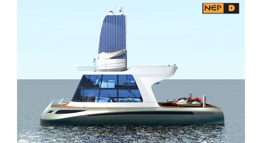 Rendering 3D Solar Catamaran.